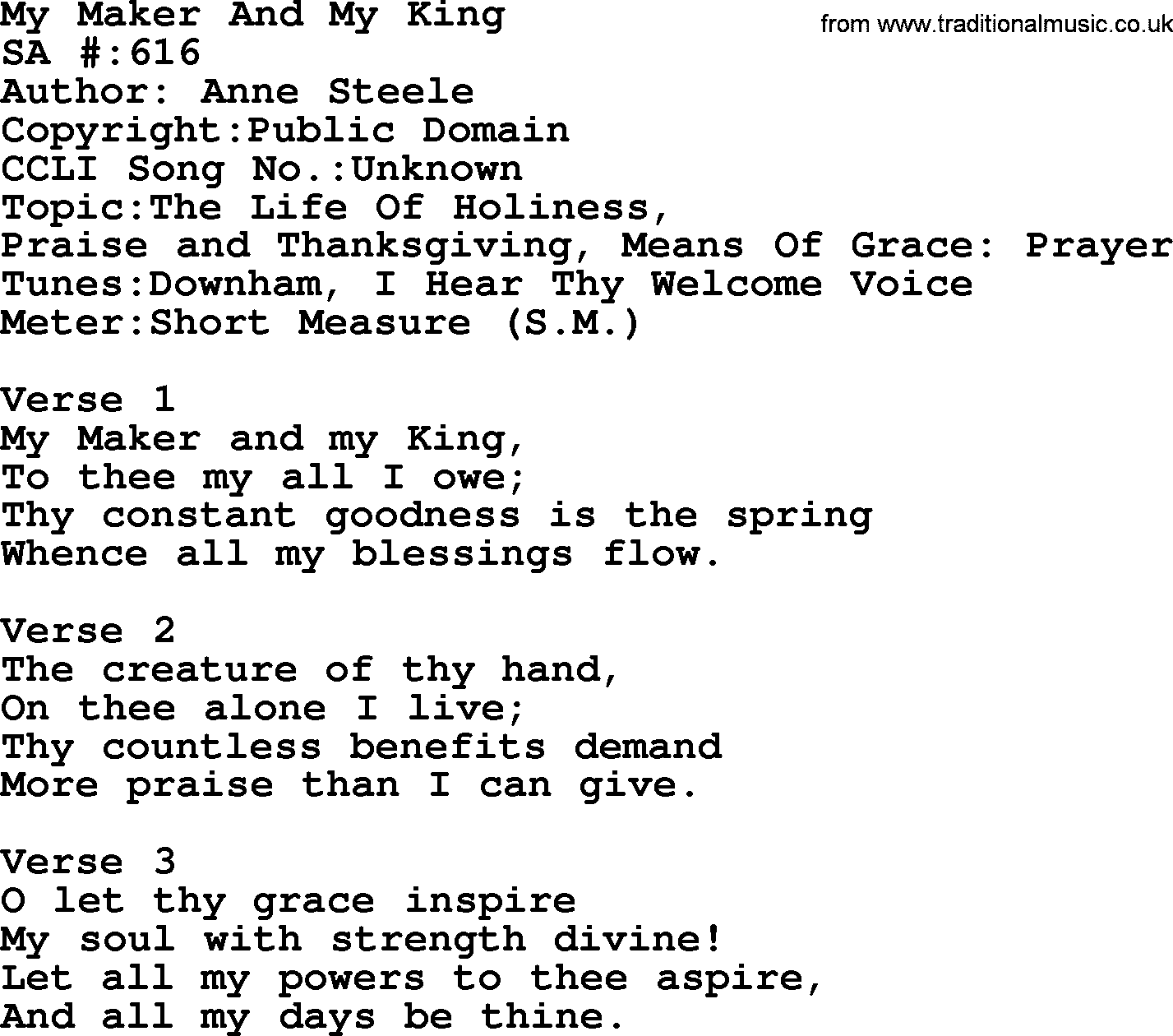 Salvation Army Hymnal, title: My Maker And My King, with lyrics and PDF,