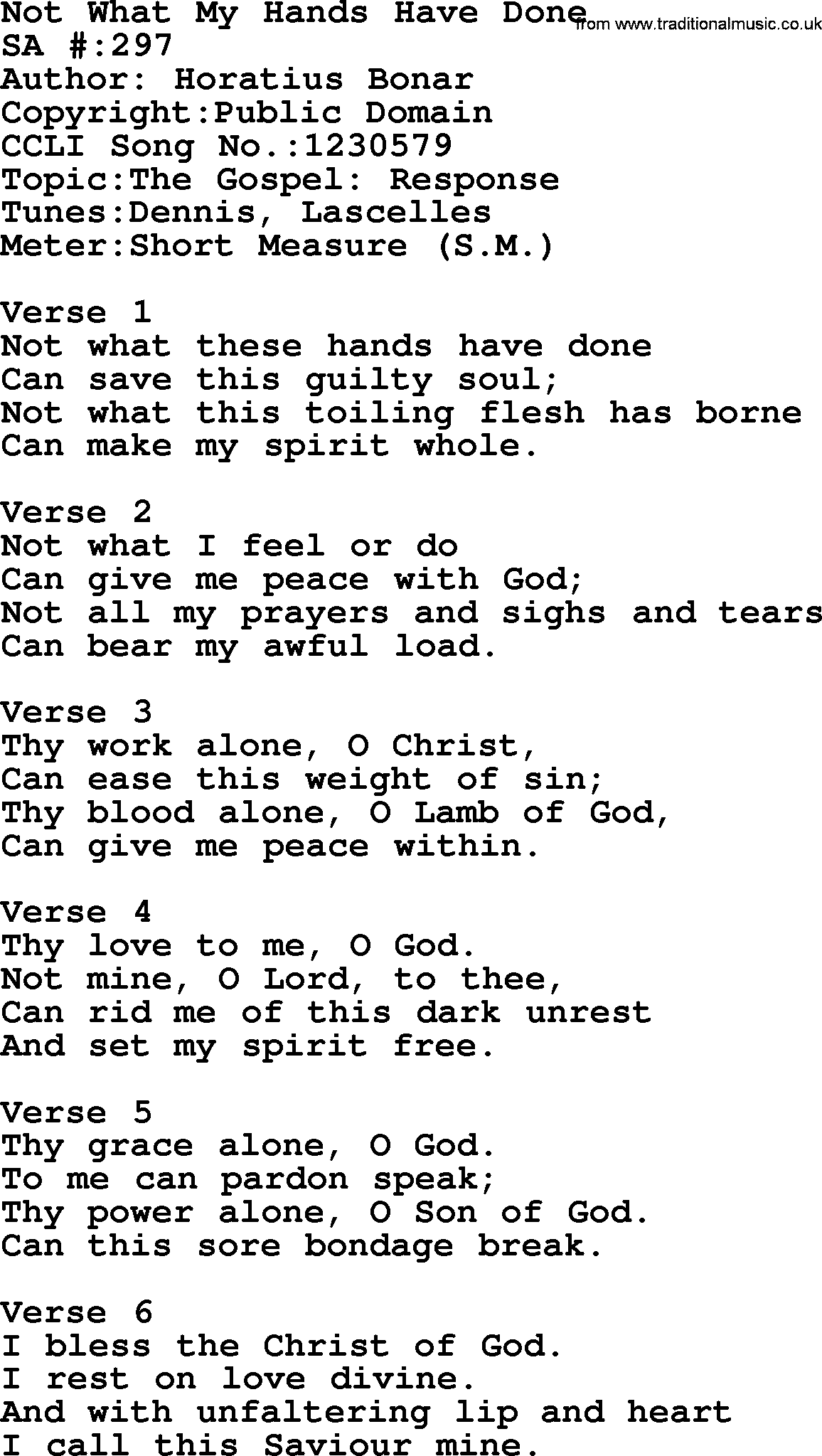 Salvation Army Hymnal, title: Not What My Hands Have Done, with lyrics and PDF,