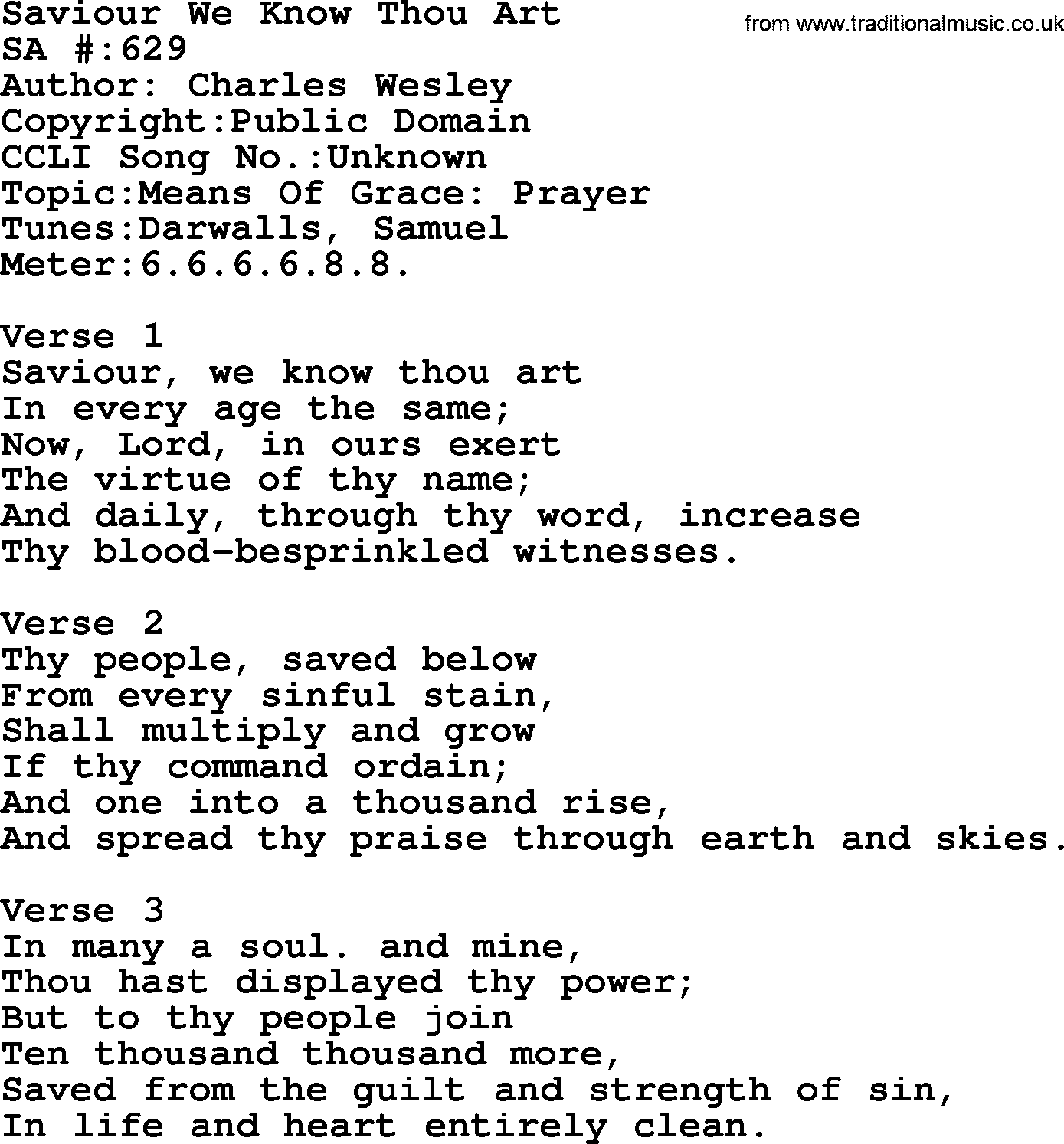 Salvation Army Hymnal, title: Saviour We Know Thou Art, with lyrics and PDF,