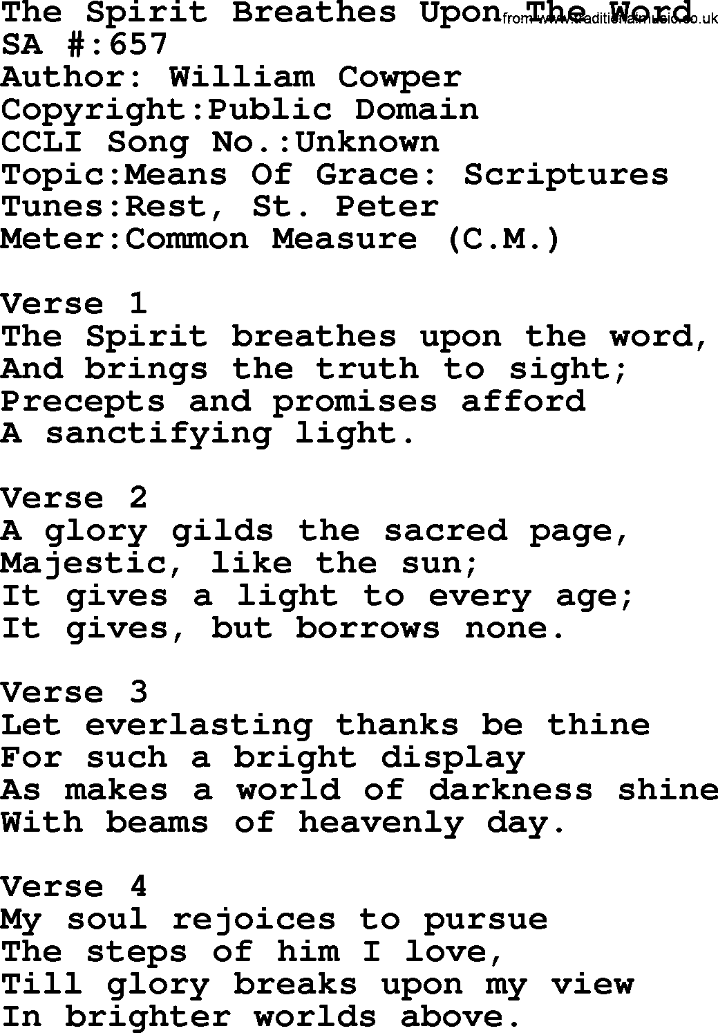 Salvation Army Hymnal, title: The Spirit Breathes Upon The Word, with lyrics and PDF,