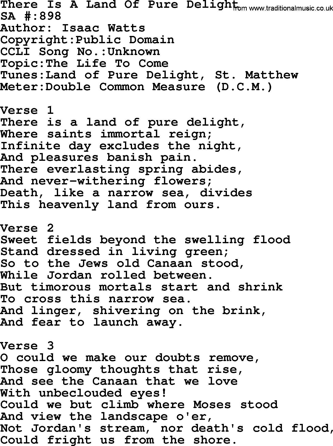 Salvation Army Hymnal, title: There Is A Land Of Pure Delight, with lyrics and PDF,