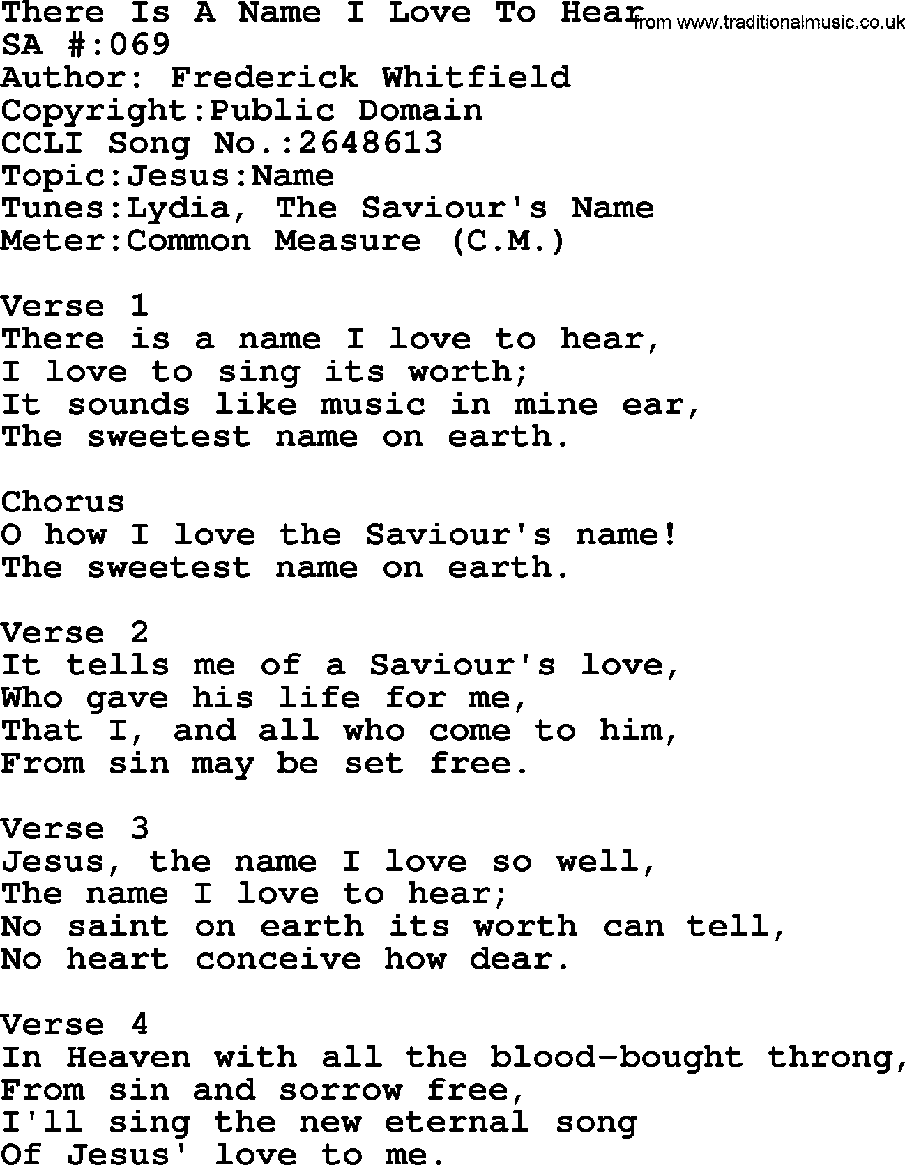 Salvation Army Hymnal, title: There Is A Name I Love To Hear, with lyrics and PDF,