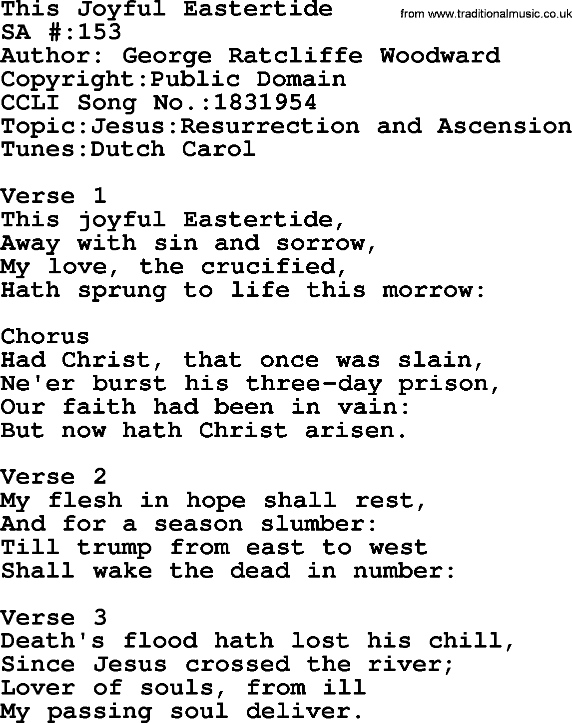 Salvation Army Hymnal, title: This Joyful Eastertide, with lyrics and PDF,