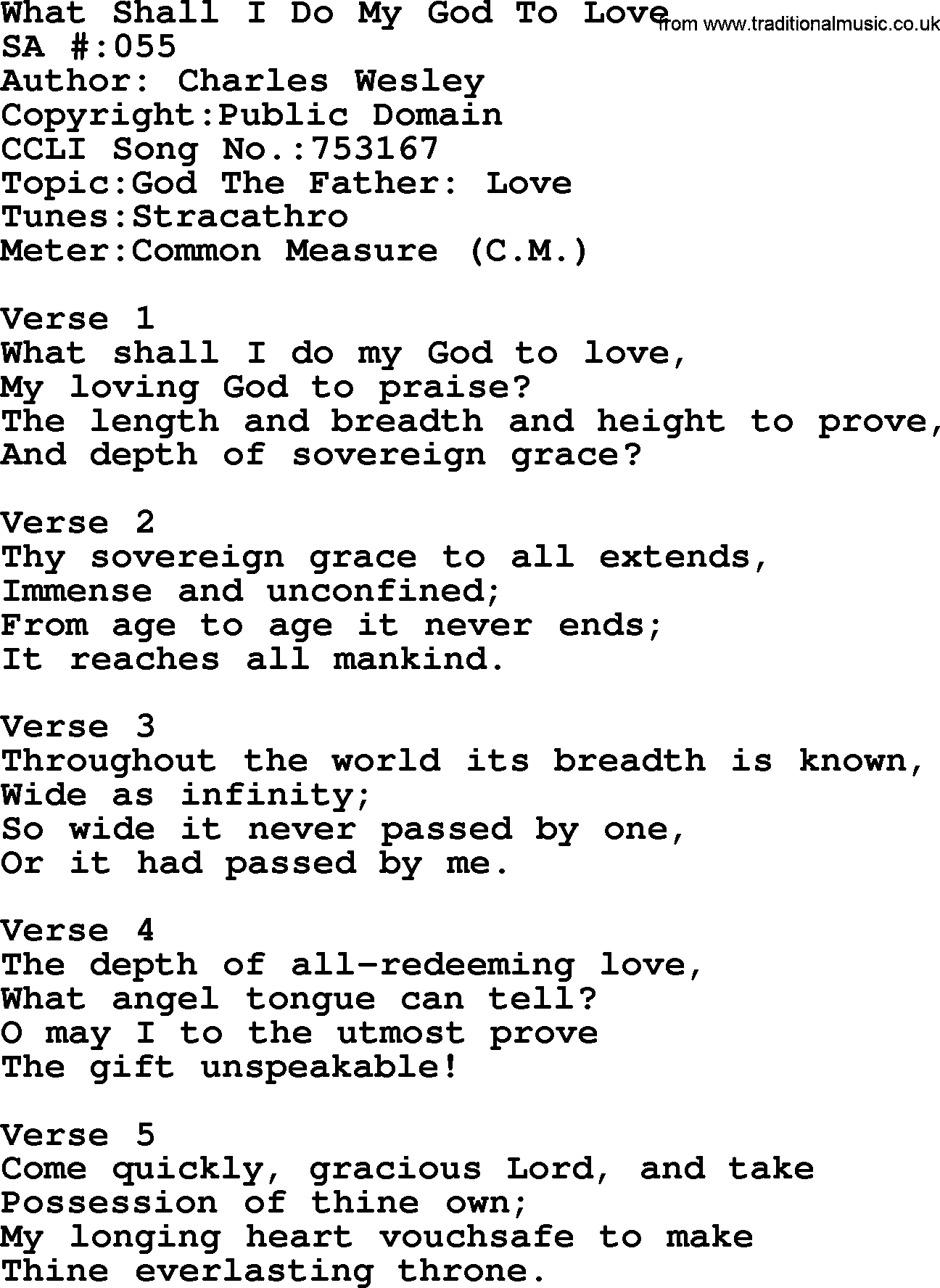 Salvation Army Hymnal, title: What Shall I Do My God To Love, with lyrics and PDF,