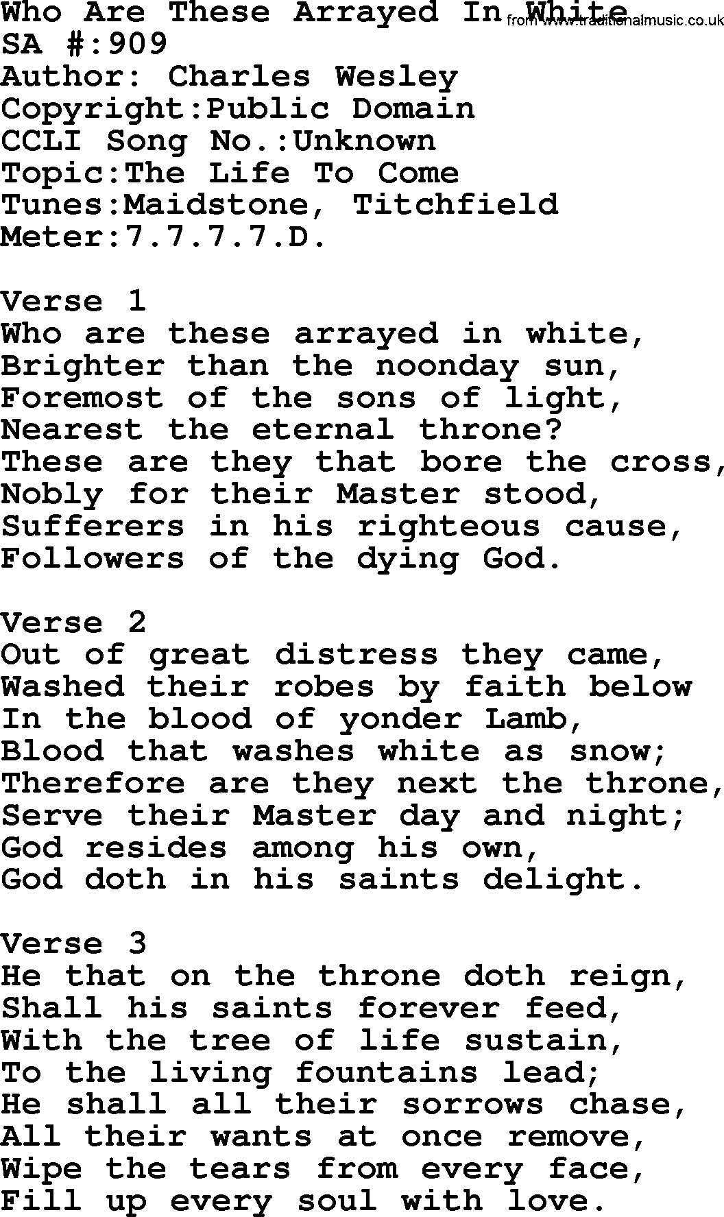 Salvation Army Hymnal, title: Who Are These Arrayed In White, with lyrics and PDF,