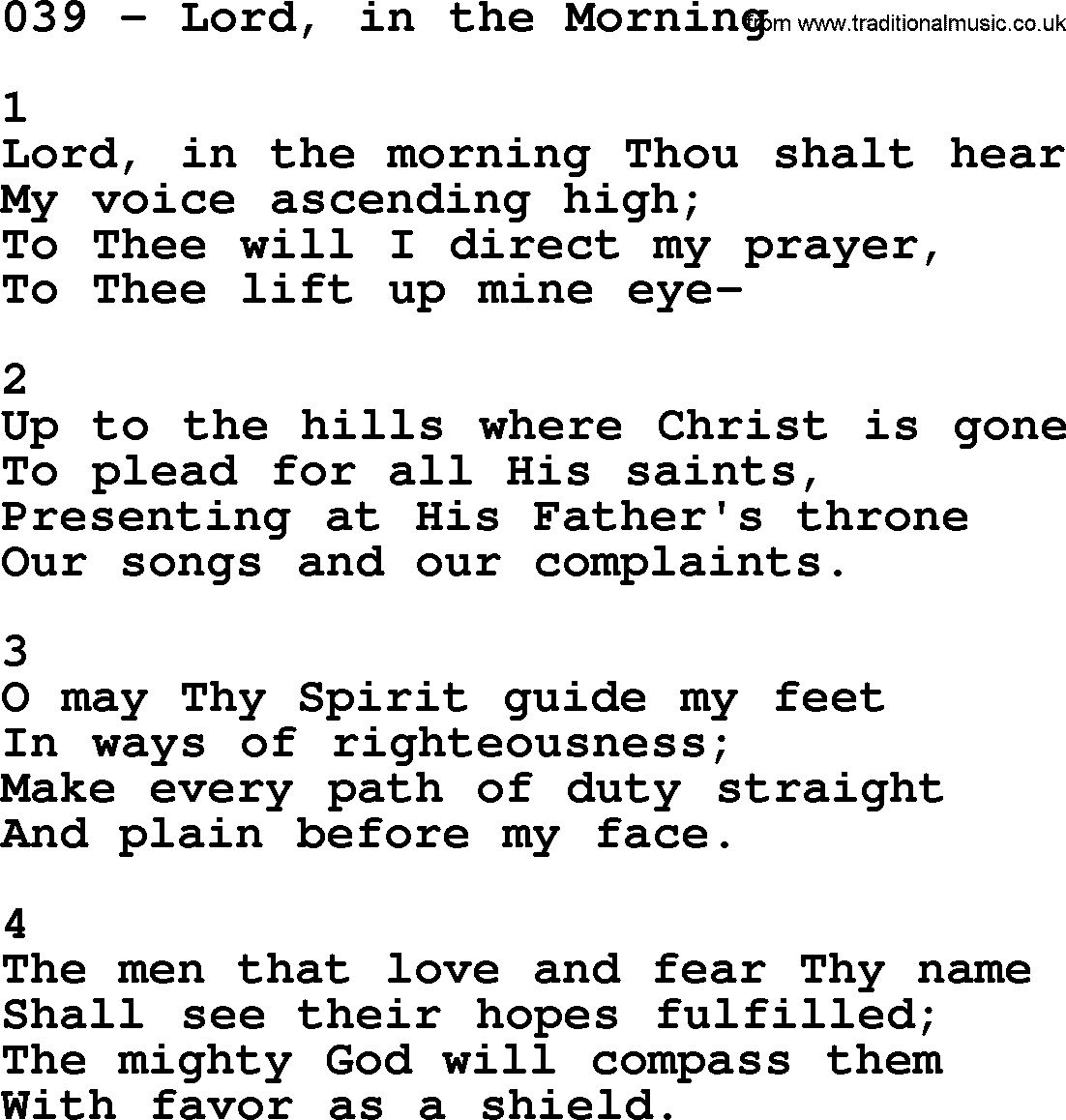 Complete Adventis Hymnal, title: 039-Lord, In The Morning, with lyrics, midi, mp3, powerpoints(PPT) and PDF,
