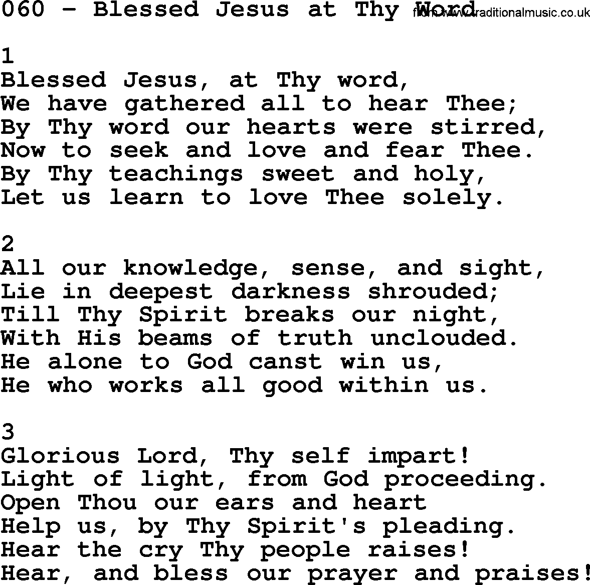Complete Adventis Hymnal, title: 060-Blessed Jesus At Thy Word, with lyrics, midi, mp3, powerpoints(PPT) and PDF,