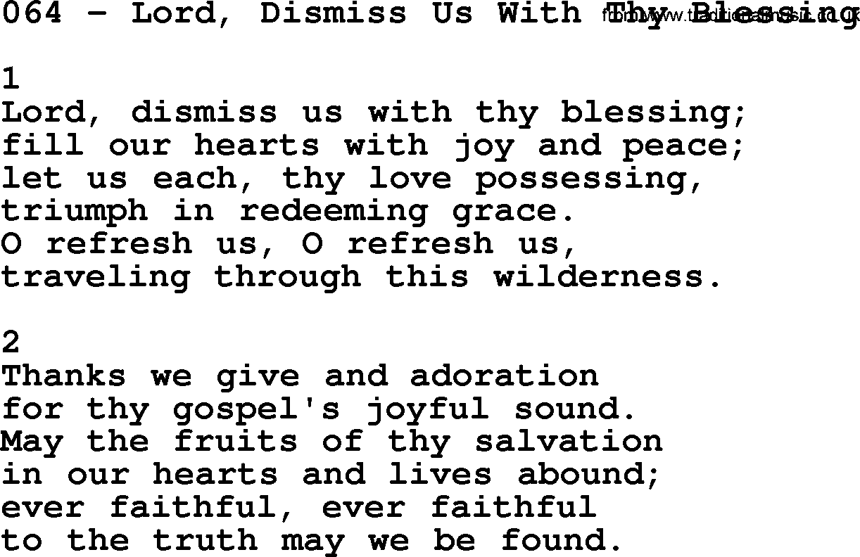 Complete Adventis Hymnal, title: 064-Lord, Dismiss Us With Thy Blessing, with lyrics, midi, mp3, powerpoints(PPT) and PDF,