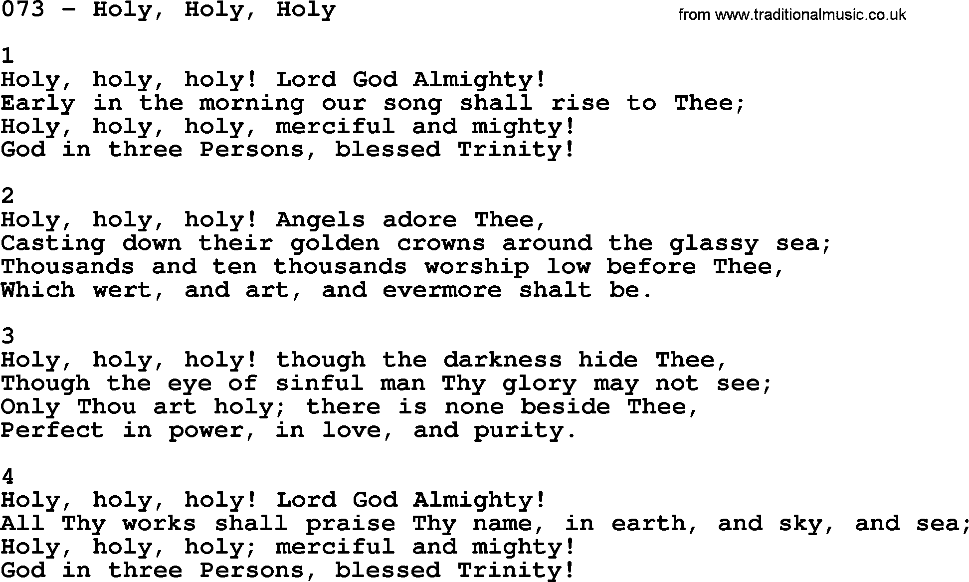 Complete Adventis Hymnal, title: 073-Holy, Holy, Holy, with lyrics, midi, mp3, powerpoints(PPT) and PDF,