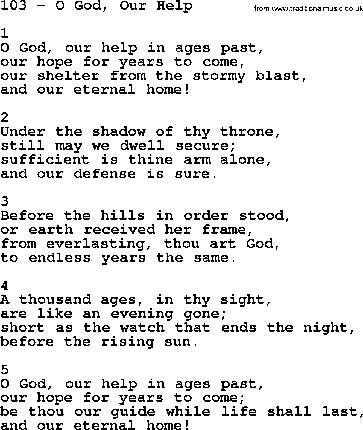 Complete Adventis Hymnal, title: 103-O God, Our Help, with lyrics, midi, mp3, powerpoints(PPT) and PDF,
