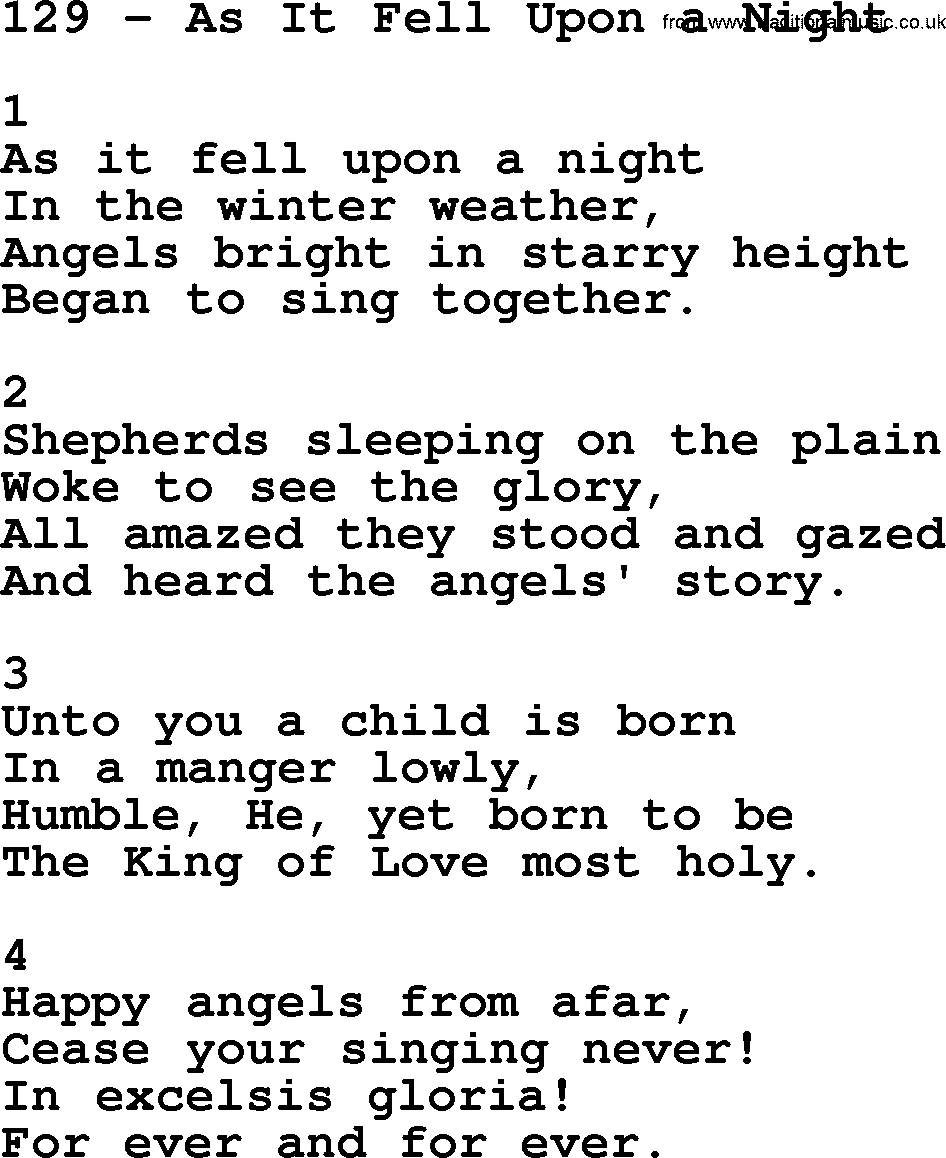 Complete Adventis Hymnal, title: 129-As It Fell Upon A Night, with lyrics, midi, mp3, powerpoints(PPT) and PDF,