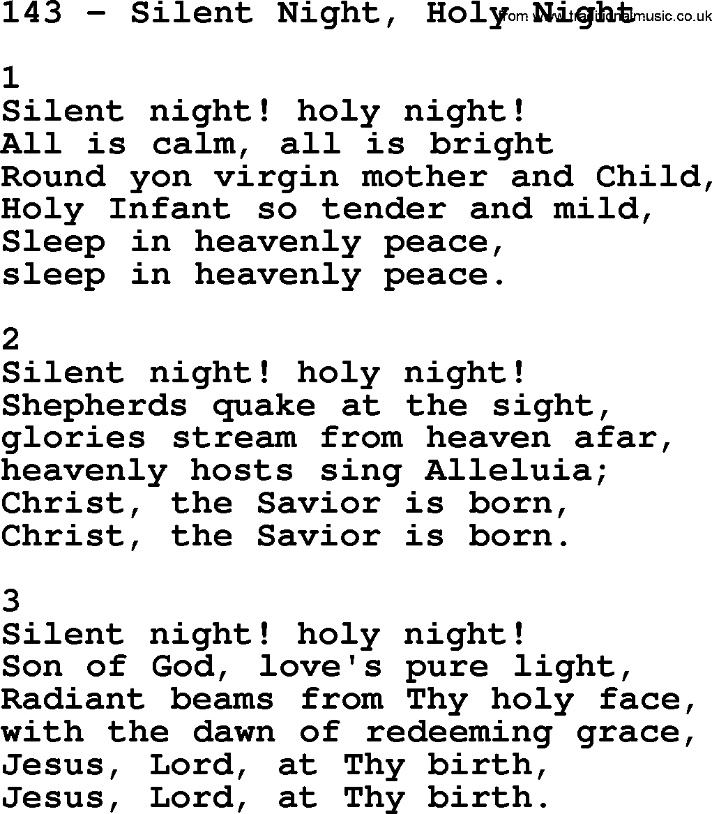 Complete Adventis Hymnal, title: 143-Silent Night, Holy Night, with lyrics, midi, mp3, powerpoints(PPT) and PDF,