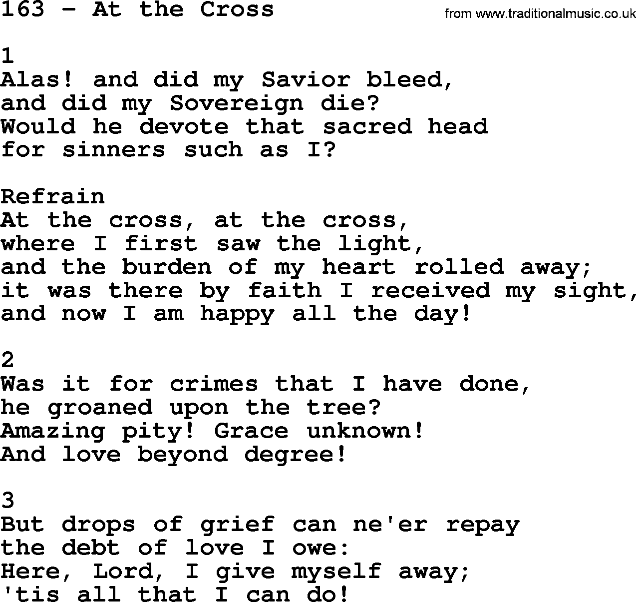 Complete Adventis Hymnal, title: 163-At The Cross, with lyrics, midi, mp3, powerpoints(PPT) and PDF,
