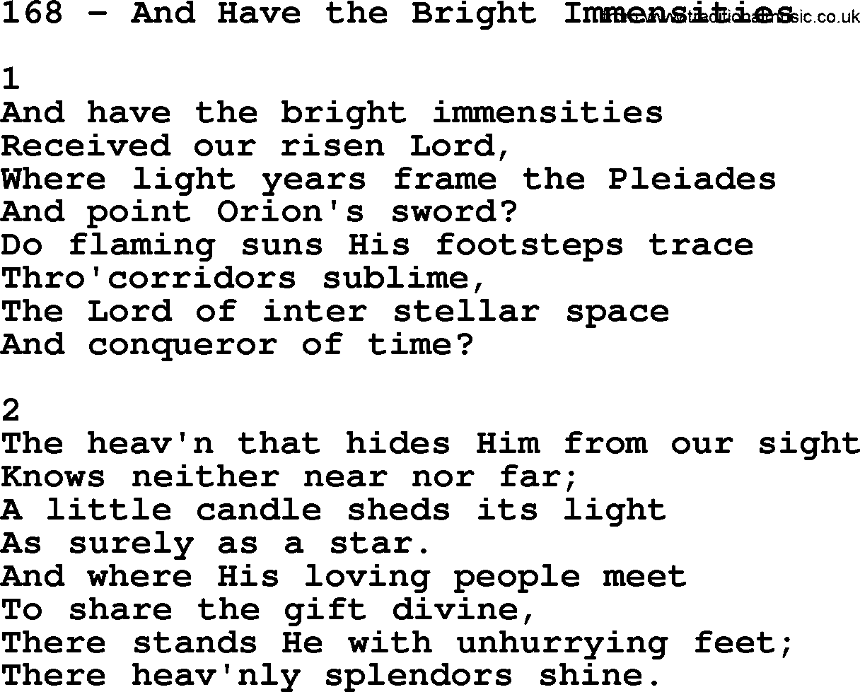 Complete Adventis Hymnal, title: 168-And Have The Bright Immensities, with lyrics, midi, mp3, powerpoints(PPT) and PDF,