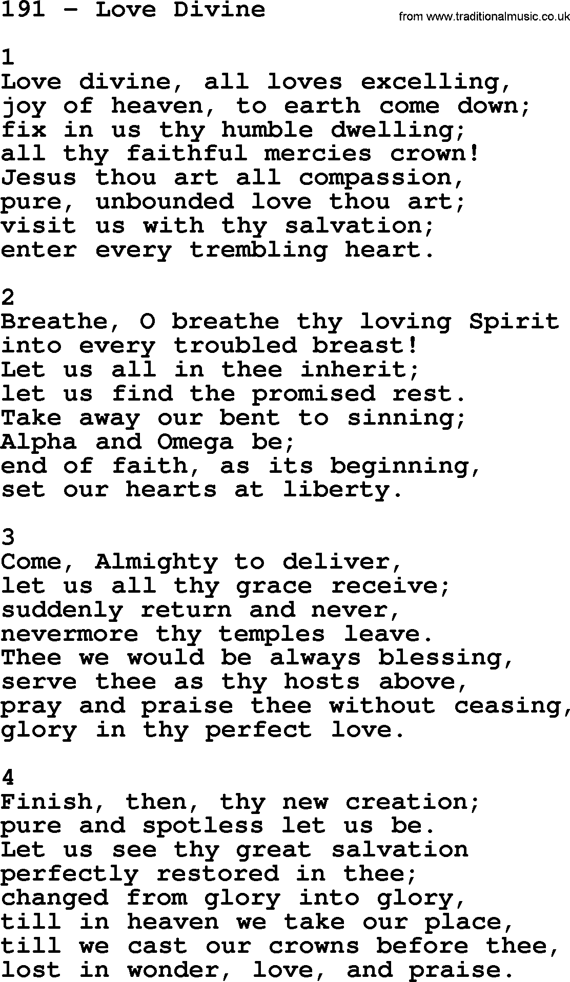 Complete Adventis Hymnal, title: 191-Love Divine, with lyrics, midi, mp3, powerpoints(PPT) and PDF,