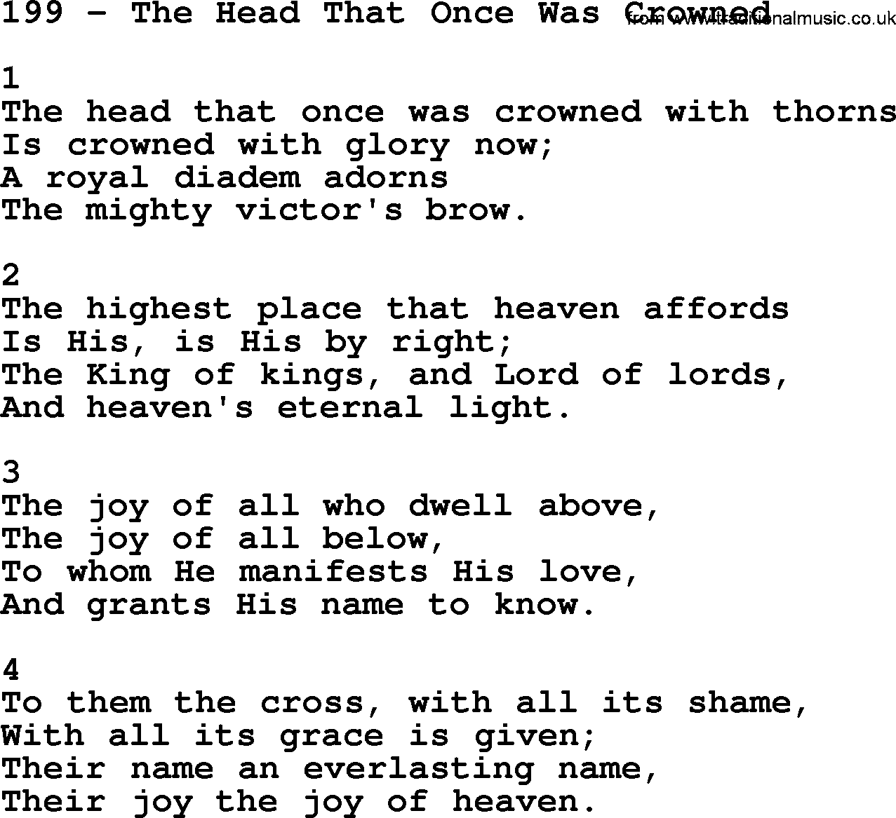 Complete Adventis Hymnal, title: 199-The Head That Once Was Crowned, with lyrics, midi, mp3, powerpoints(PPT) and PDF,