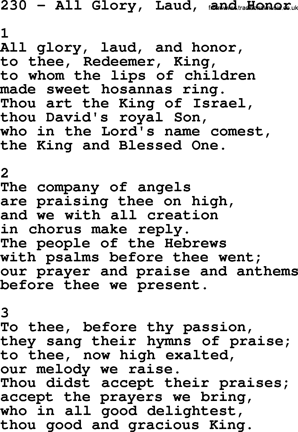 Complete Adventis Hymnal, title: 230-All Glory, Laud, And Honor, with lyrics, midi, mp3, powerpoints(PPT) and PDF,