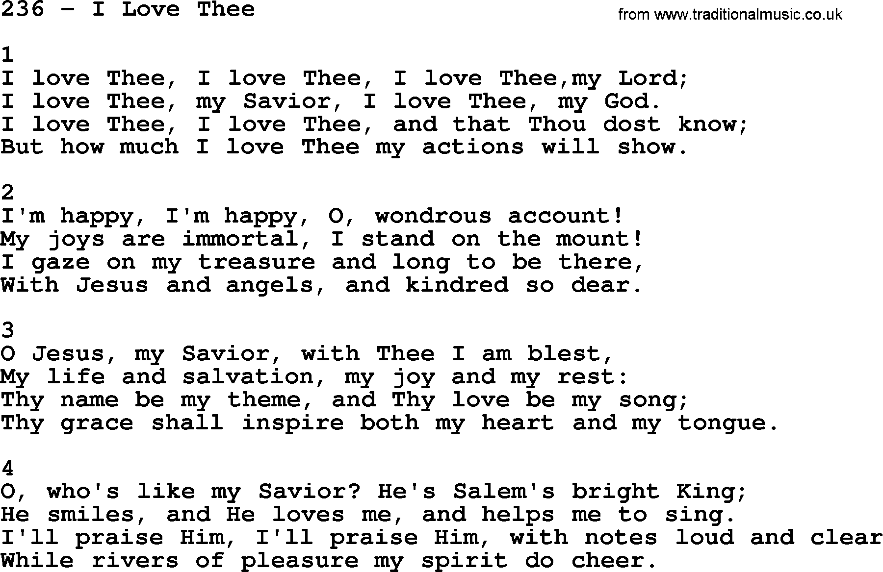 Complete Adventis Hymnal, title: 236-I Love Thee, with lyrics, midi, mp3, powerpoints(PPT) and PDF,
