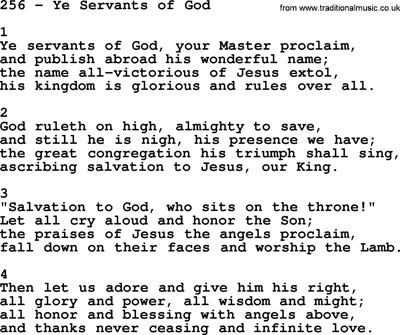 Complete Adventis Hymnal, title: 256-Ye Servants Of God, with lyrics, midi, mp3, powerpoints(PPT) and PDF,