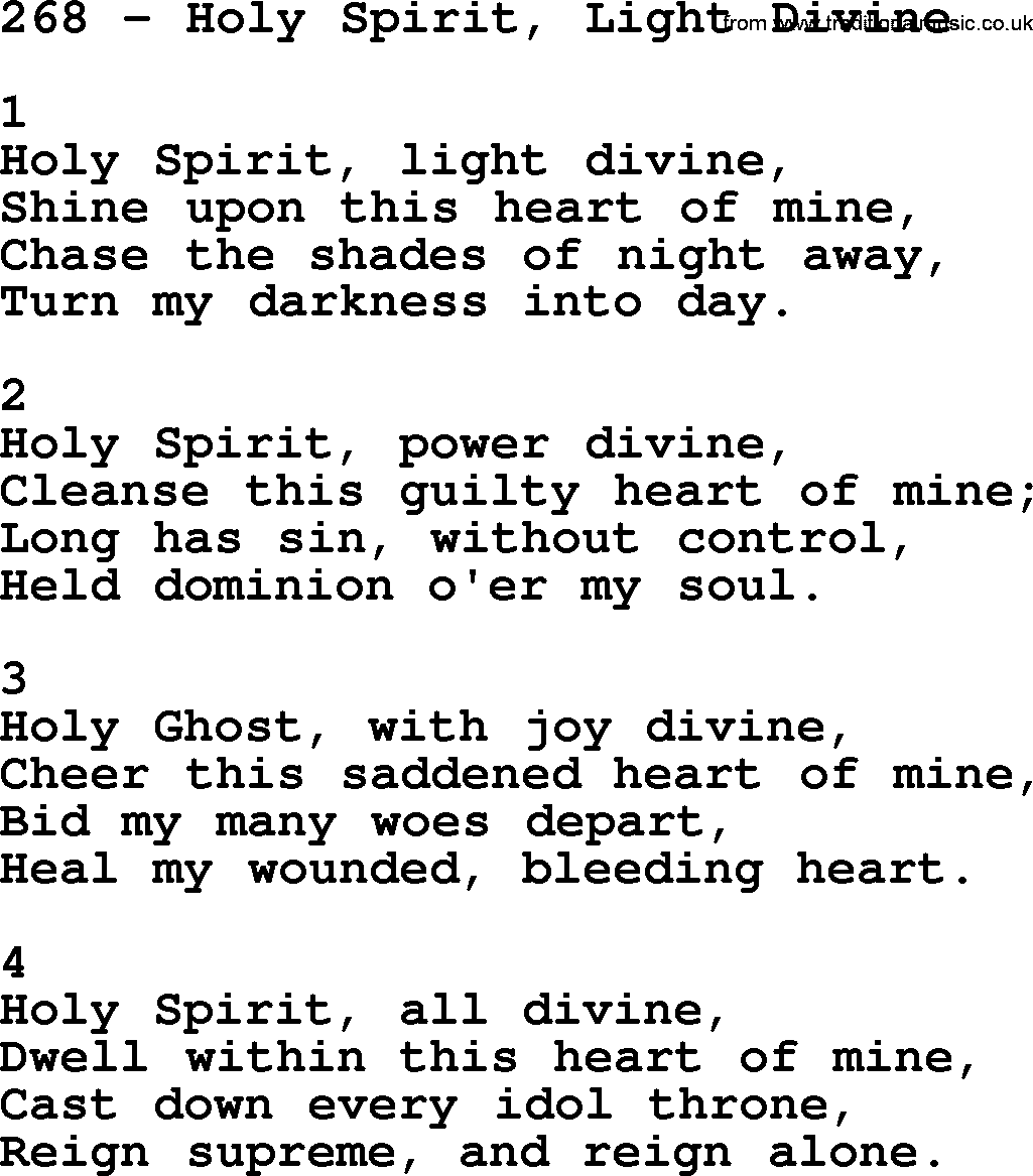 Complete Adventis Hymnal, title: 268-Holy Spirit, Light Divine, with lyrics, midi, mp3, powerpoints(PPT) and PDF,