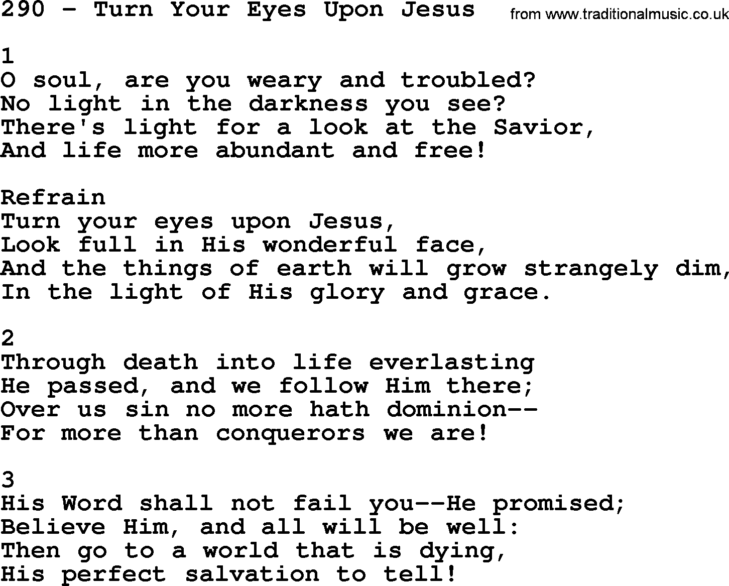 Complete Adventis Hymnal, title: 290-Turn Your Eyes Upon Jesus, with lyrics, midi, mp3, powerpoints(PPT) and PDF,