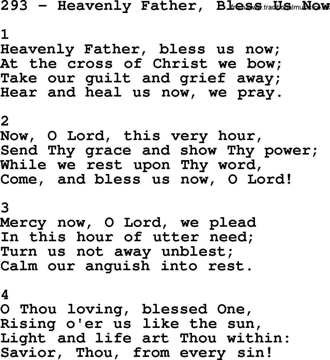 Complete Adventis Hymnal, title: 293-Heavenly Father, Bless Us Now, with lyrics, midi, mp3, powerpoints(PPT) and PDF,