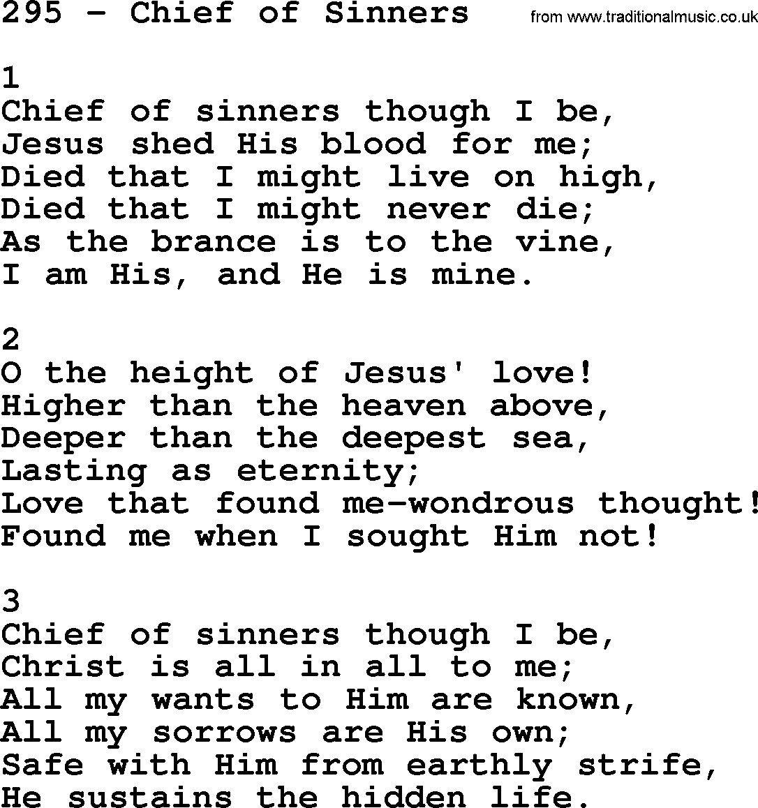Complete Adventis Hymnal, title: 295-Chief Of Sinners, with lyrics, midi, mp3, powerpoints(PPT) and PDF,