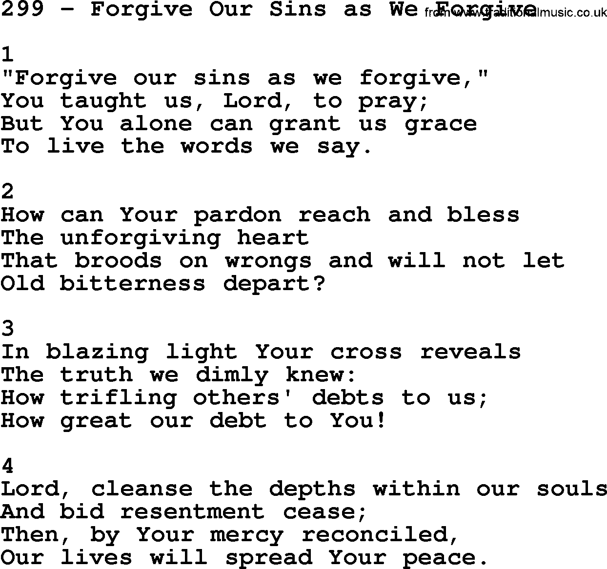 Complete Adventis Hymnal, title: 299-Forgive Our Sins As We Forgive, with lyrics, midi, mp3, powerpoints(PPT) and PDF,