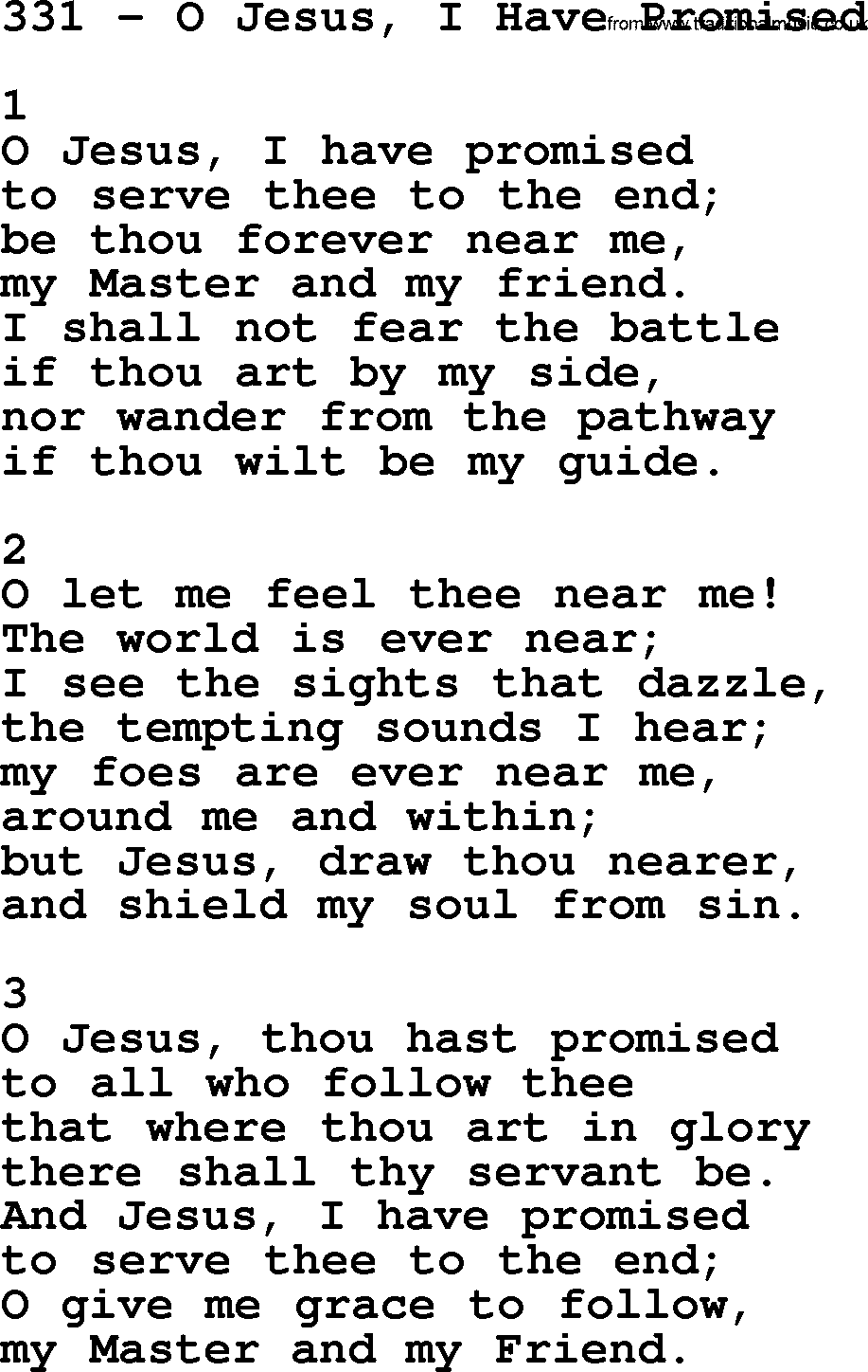 Complete Adventis Hymnal, title: 331-O Jesus, I Have Promised, with lyrics, midi, mp3, powerpoints(PPT) and PDF,