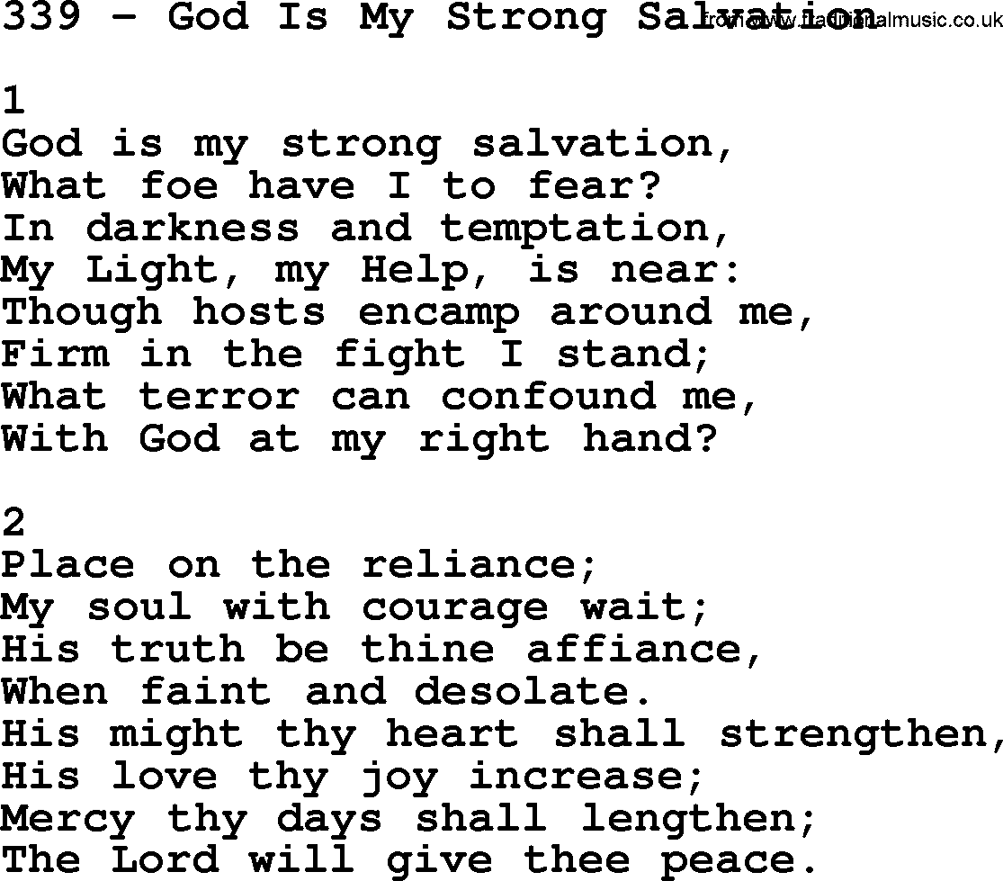 Complete Adventis Hymnal, title: 339-God Is My Strong Salvation, with lyrics, midi, mp3, powerpoints(PPT) and PDF,