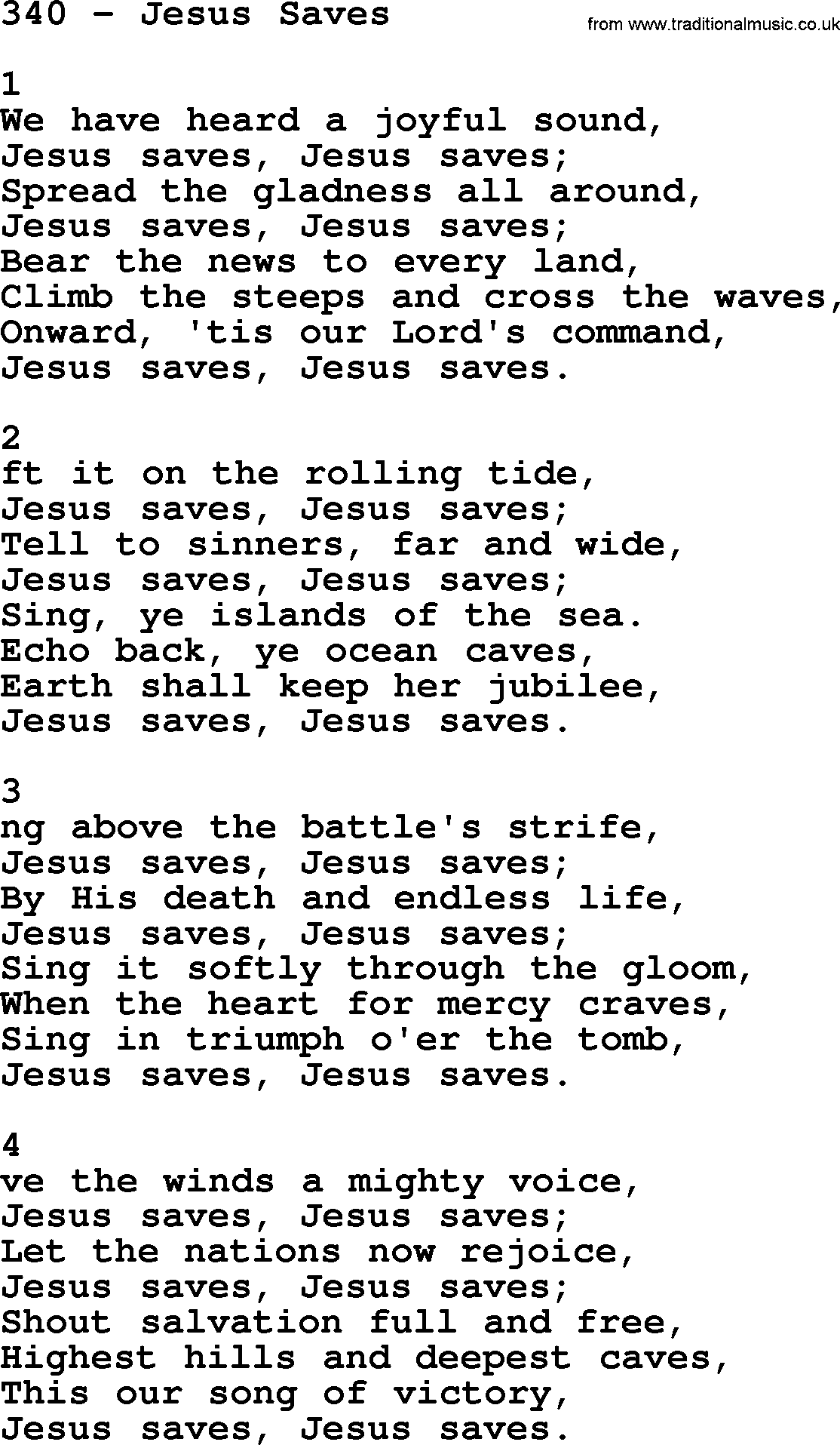 Complete Adventis Hymnal, title: 340-Jesus Saves, with lyrics, midi, mp3, powerpoints(PPT) and PDF,