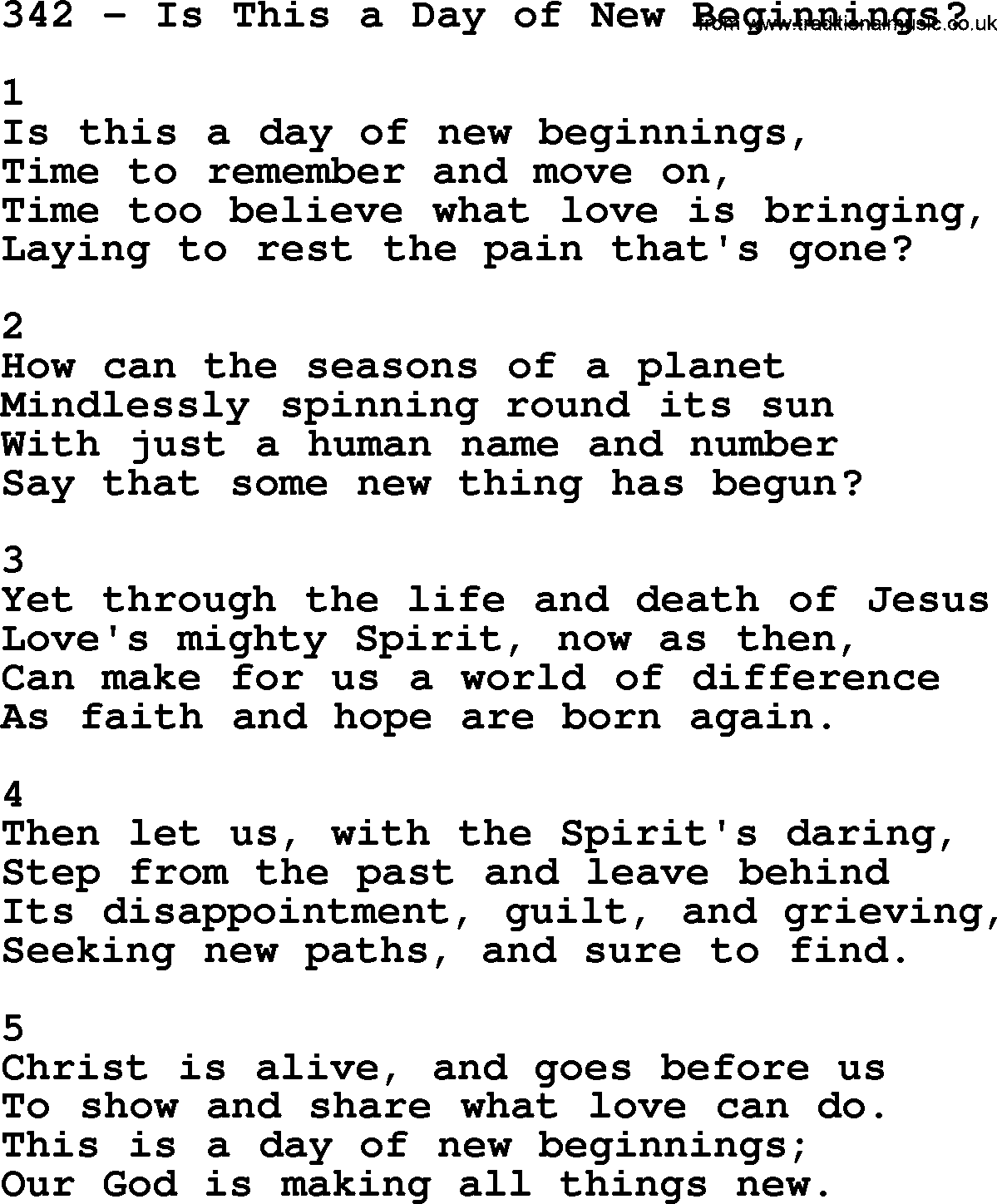 Complete Adventis Hymnal, title: 342-Is This A Day Of New Beginnings , with lyrics, midi, mp3, powerpoints(PPT) and PDF,