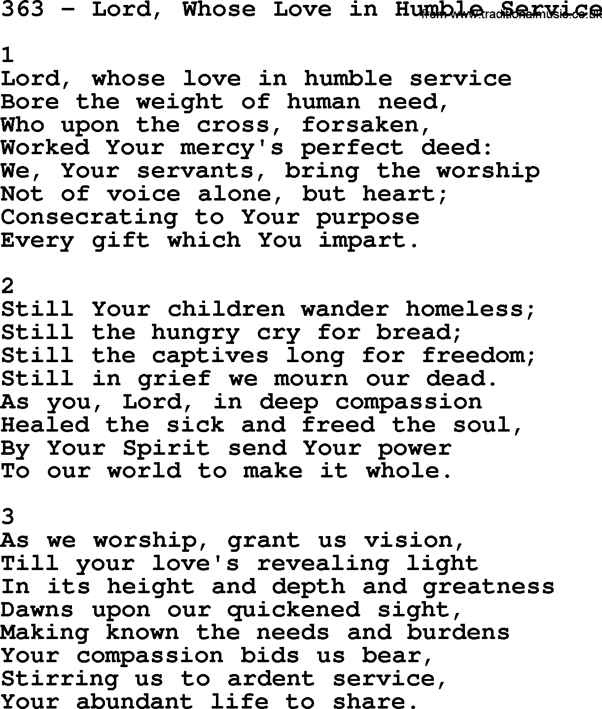 Complete Adventis Hymnal, title: 363-Lord, Whose Love In Humble Service, with lyrics, midi, mp3, powerpoints(PPT) and PDF,