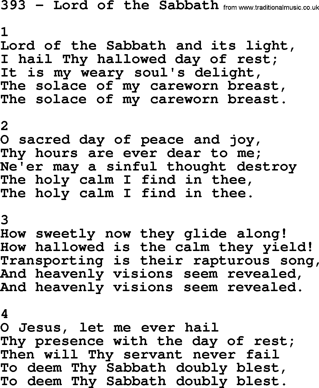Complete Adventis Hymnal, title: 393-Lord Of The Sabbath, with lyrics, midi, mp3, powerpoints(PPT) and PDF,