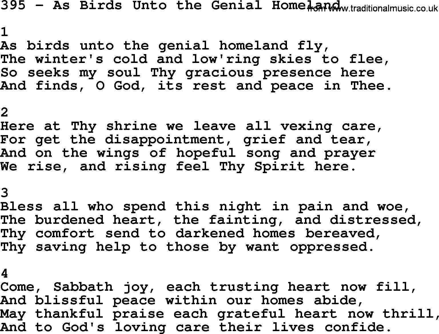 Complete Adventis Hymnal, title: 395-As Birds Unto The Genial Homeland, with lyrics, midi, mp3, powerpoints(PPT) and PDF,