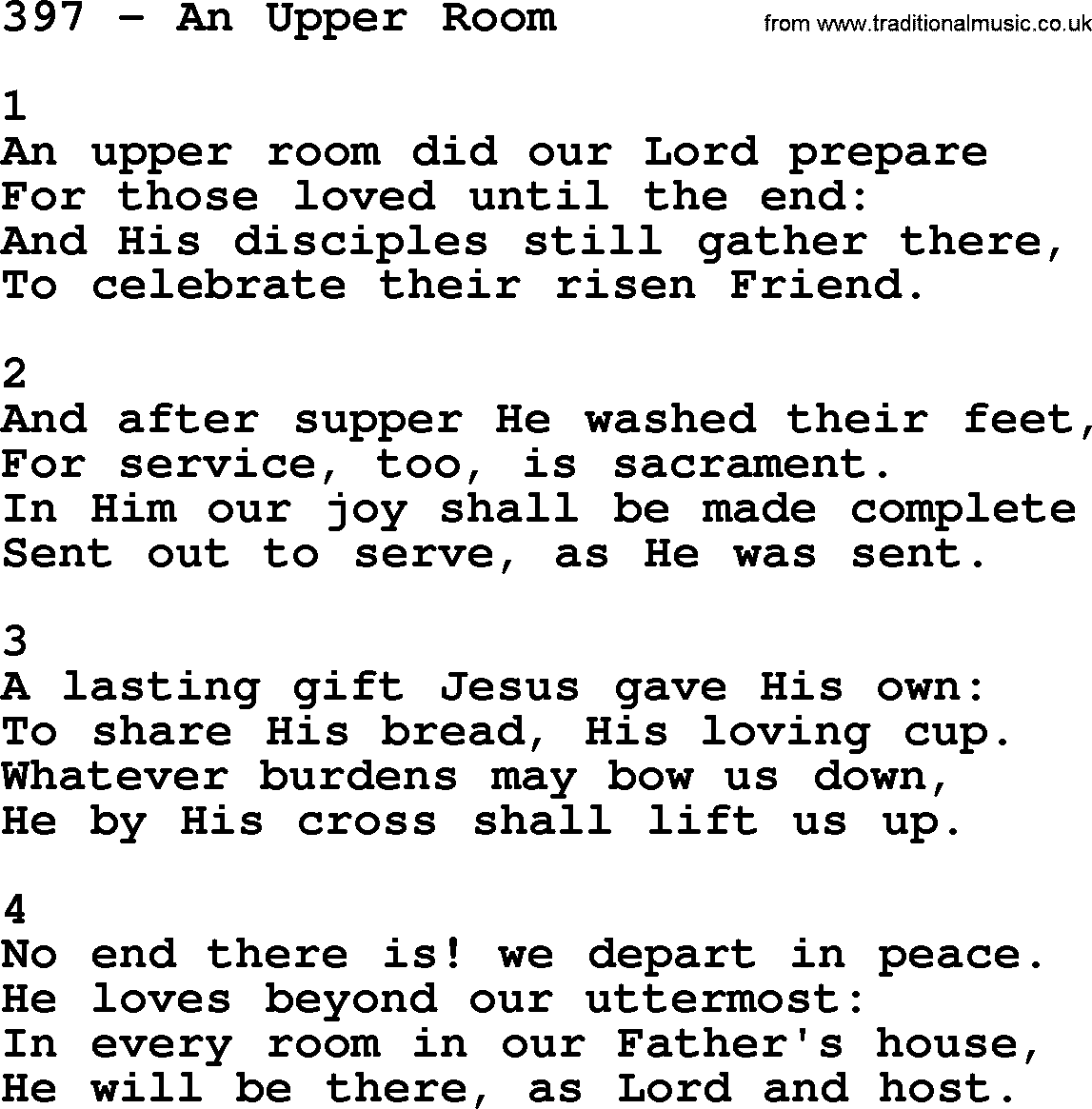 Complete Adventis Hymnal, title: 397-An Upper Room, with lyrics, midi, mp3, powerpoints(PPT) and PDF,