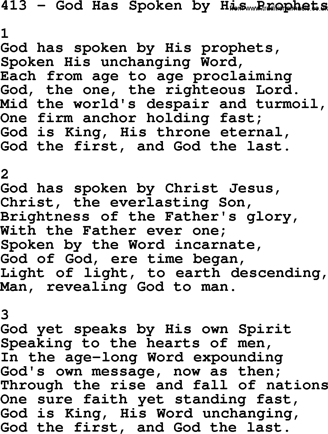 Complete Adventis Hymnal, title: 413-God Has Spoken By His Prophets, with lyrics, midi, mp3, powerpoints(PPT) and PDF,