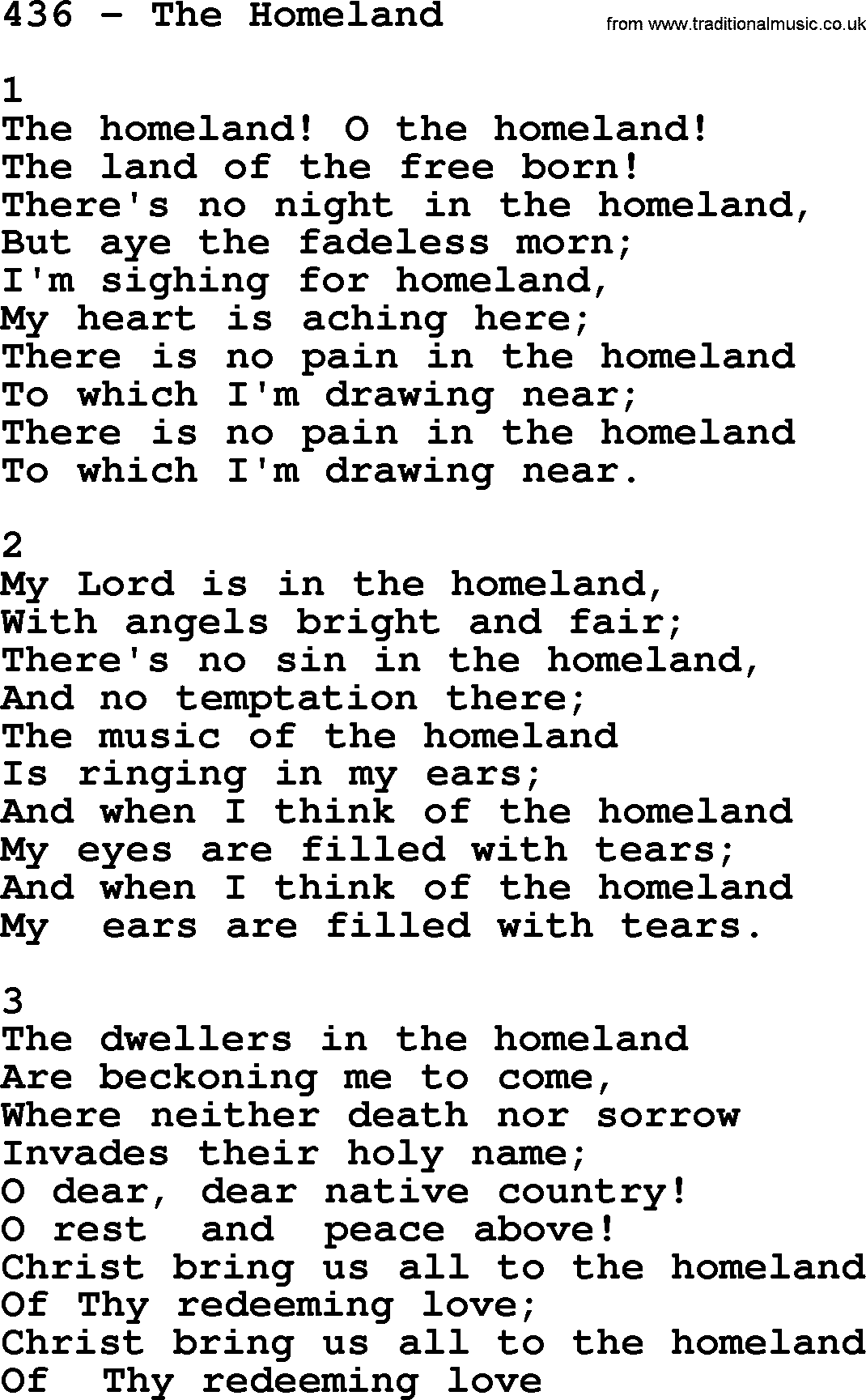 Complete Adventis Hymnal, title: 436-The Homeland, with lyrics, midi, mp3, powerpoints(PPT) and PDF,