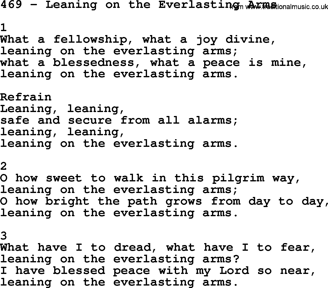 Complete Adventis Hymnal, title: 469-Leaning On The Everlasting Arms, with lyrics, midi, mp3, powerpoints(PPT) and PDF,