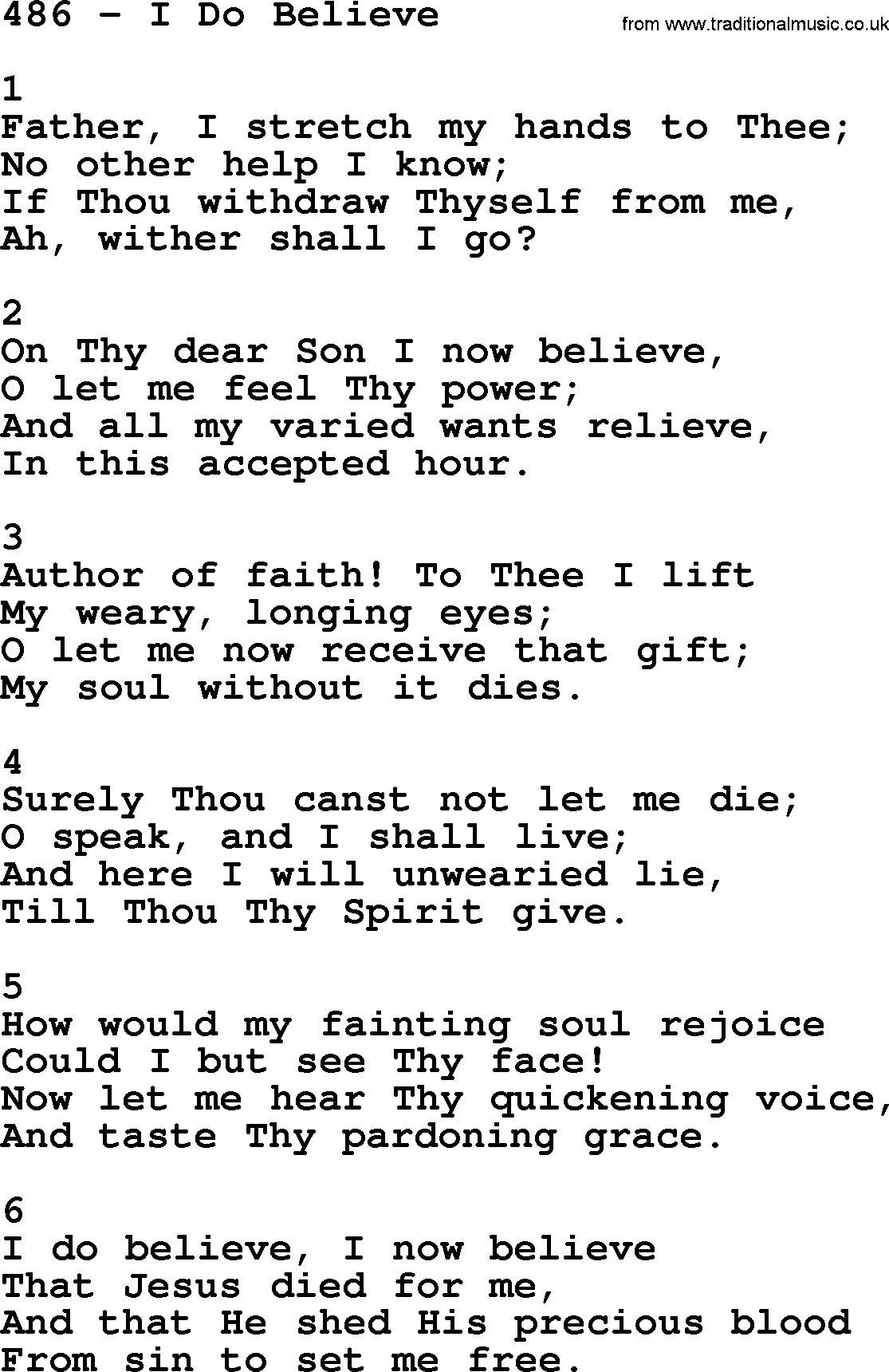 Complete Adventis Hymnal, title: 486-I Do Believe, with lyrics, midi, mp3, powerpoints(PPT) and PDF,