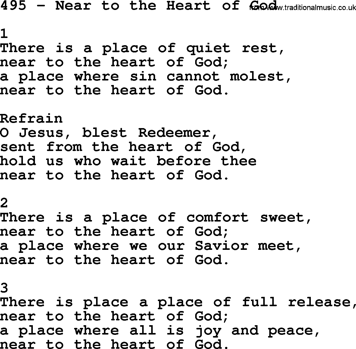 Complete Adventis Hymnal, title: 495-Near To The Heart Of God, with lyrics, midi, mp3, powerpoints(PPT) and PDF,