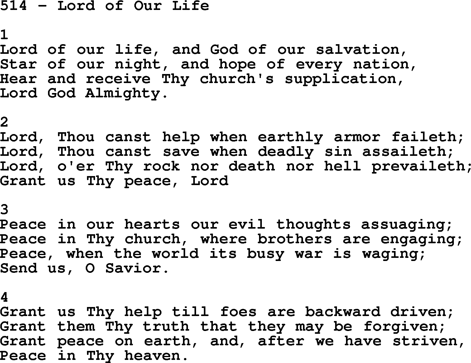 Complete Adventis Hymnal, title: 514-Lord Of Our Life, with lyrics, midi, mp3, powerpoints(PPT) and PDF,