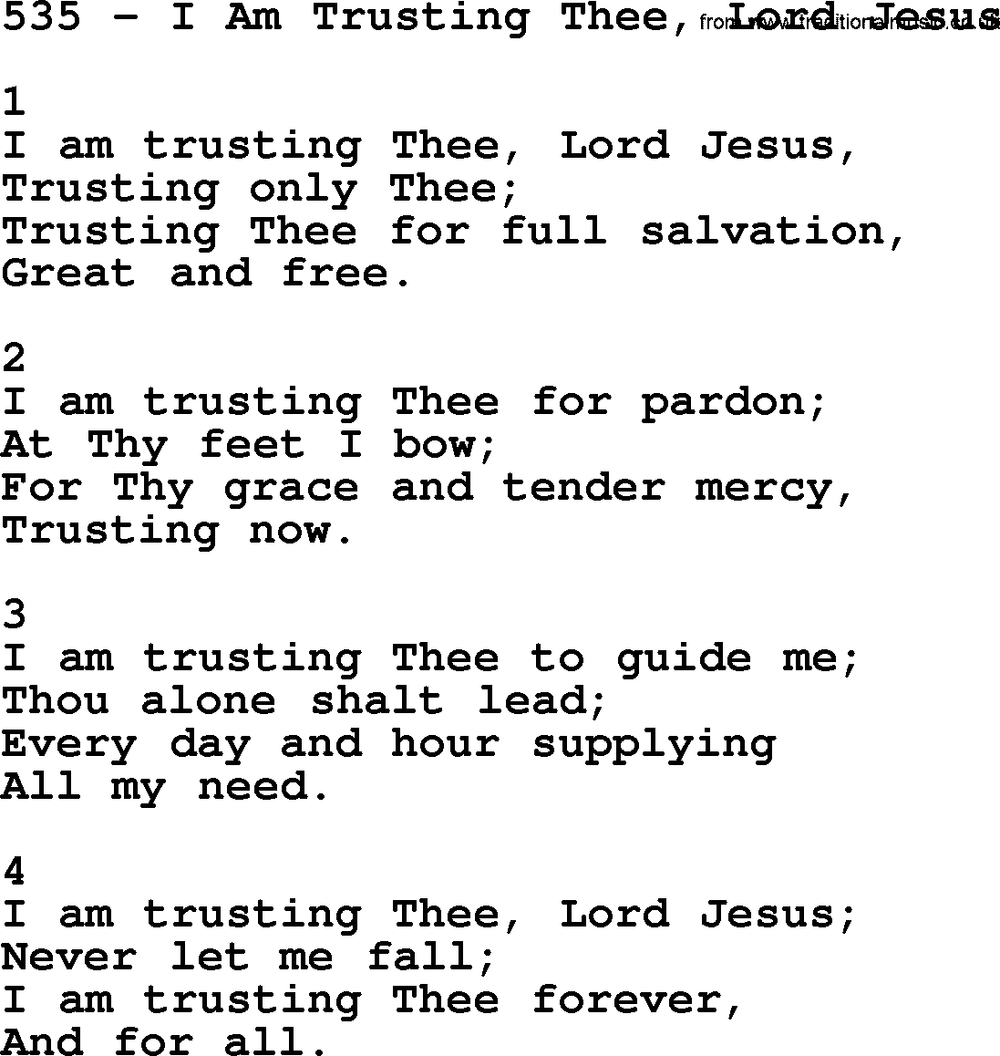 Complete Adventis Hymnal, title: 535-I Am Trusting Thee, Lord Jesus, with lyrics, midi, mp3, powerpoints(PPT) and PDF,