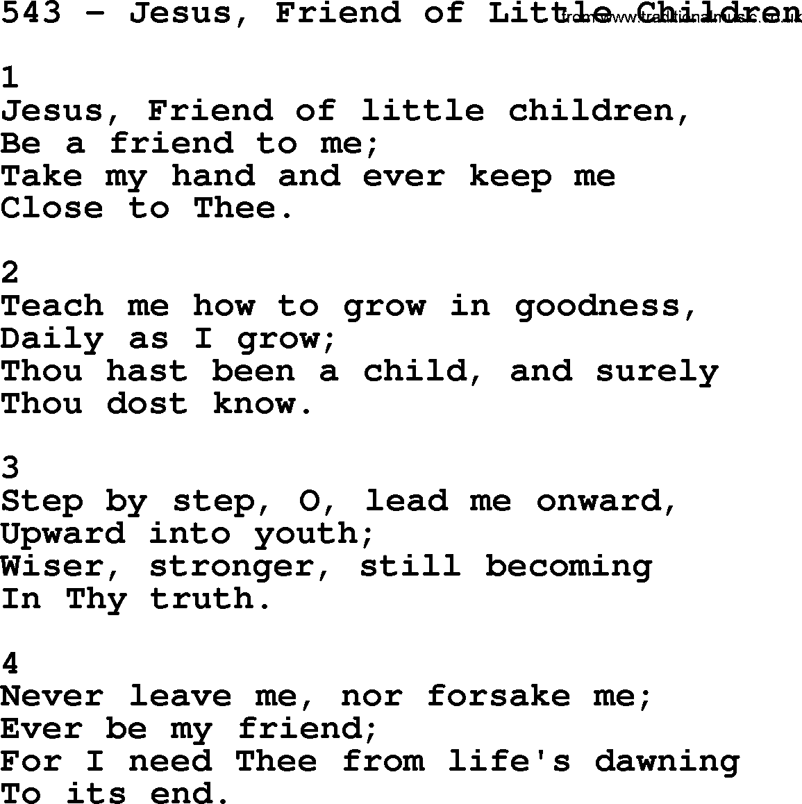 Complete Adventis Hymnal, title: 543-Jesus, Friend Of Little Children, with lyrics, midi, mp3, powerpoints(PPT) and PDF,