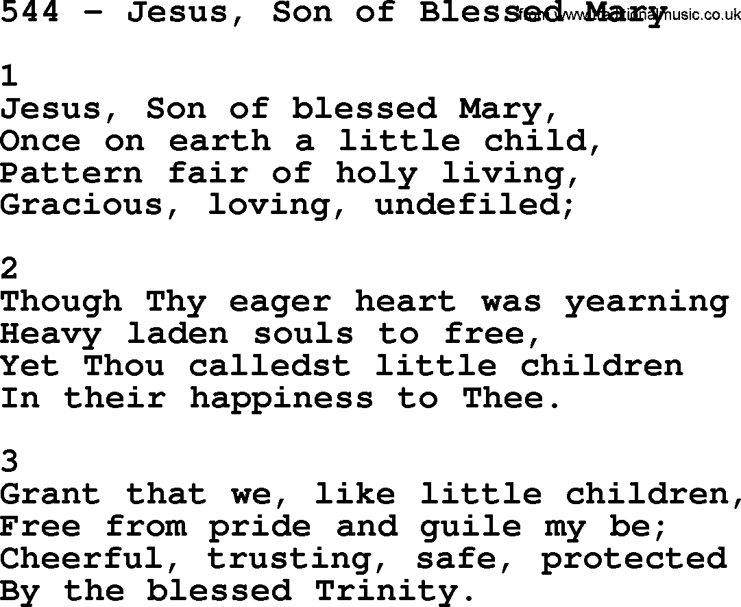 Complete Adventis Hymnal, title: 544-Jesus, Son Of Blessed Mary, with lyrics, midi, mp3, powerpoints(PPT) and PDF,