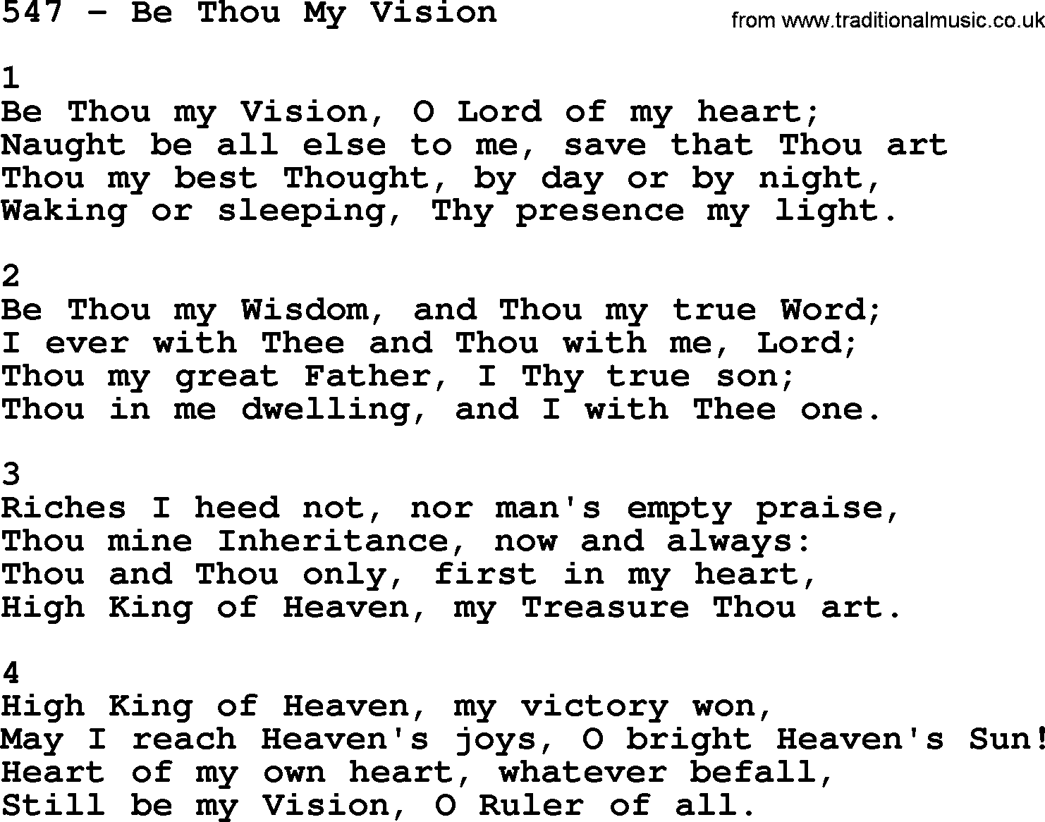 Complete Adventis Hymnal, title: 547-Be Thou My Vision, with lyrics, midi, mp3, powerpoints(PPT) and PDF,