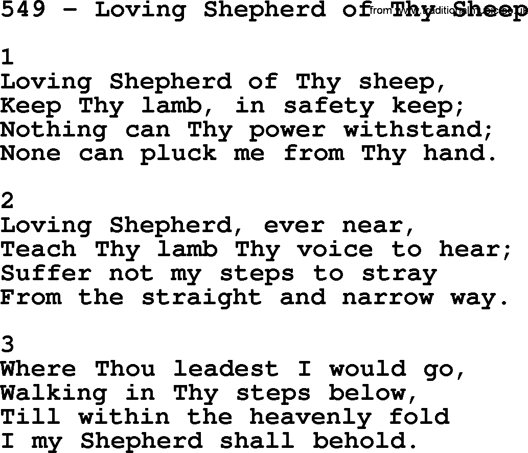 Complete Adventis Hymnal, title: 549-Loving Shepherd Of Thy Sheep, with lyrics, midi, mp3, powerpoints(PPT) and PDF,