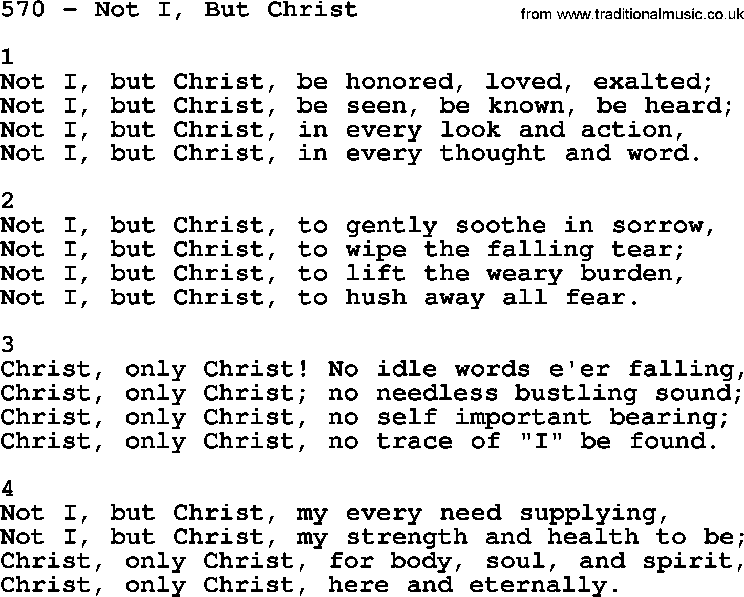 Complete Adventis Hymnal, title: 570-Not I, But Christ, with lyrics, midi, mp3, powerpoints(PPT) and PDF,