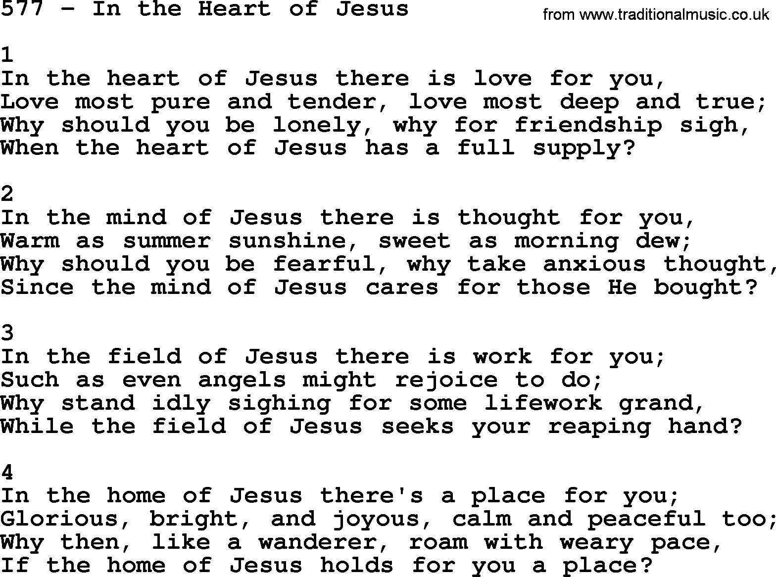 Complete Adventis Hymnal, title: 577-In The Heart Of Jesus, with lyrics, midi, mp3, powerpoints(PPT) and PDF,
