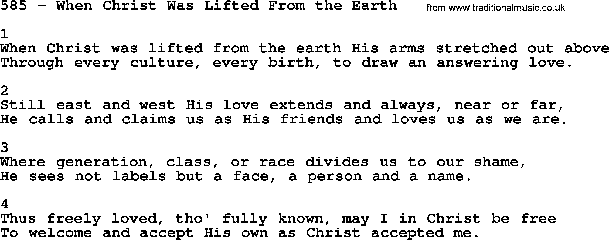 Complete Adventis Hymnal, title: 585-When Christ Was Lifted From The Earth, with lyrics, midi, mp3, powerpoints(PPT) and PDF,